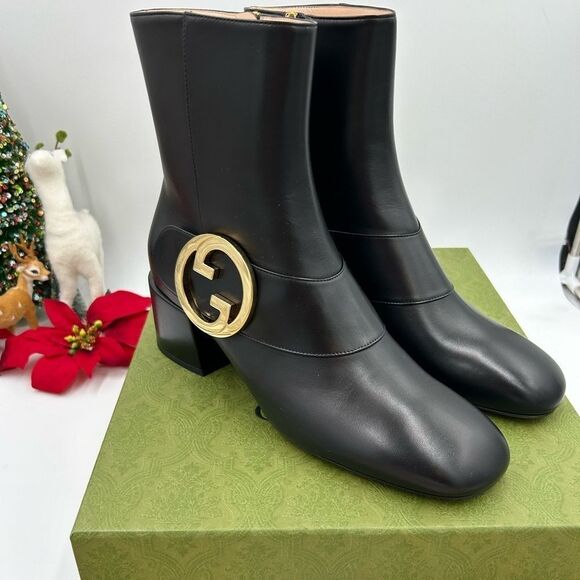 Women’s Gucci GG leather Blondie 55 mm ankle boots size 40.5 made in Italy - Picture 1 of 11